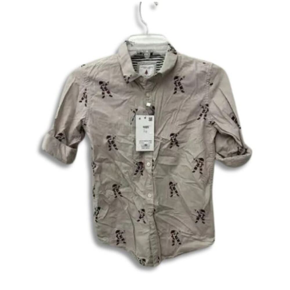 Denim & Flower Ricky Singh Boys Shirt Button Down Roll Tab Sleeve Tan 11/12 NWT